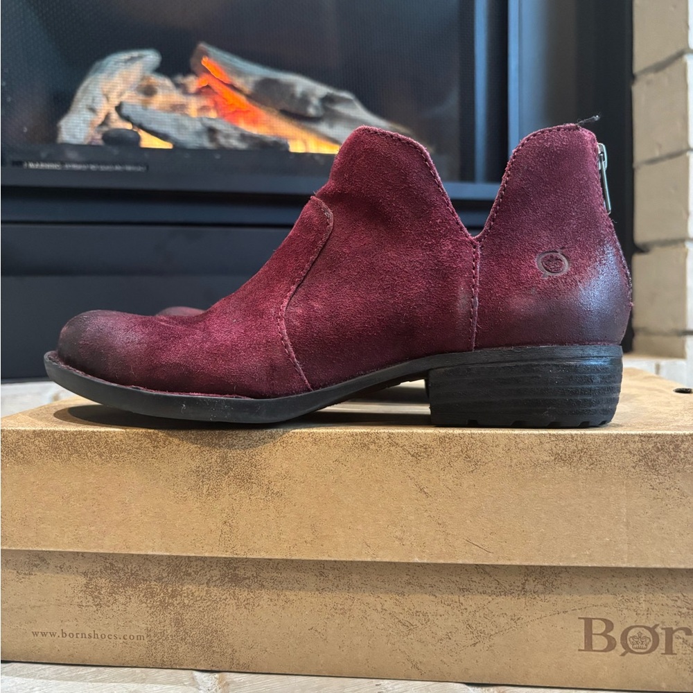 Born Women's Kerry Distressed Burgundy Suede Ankle Boots 7.5 very gently worn